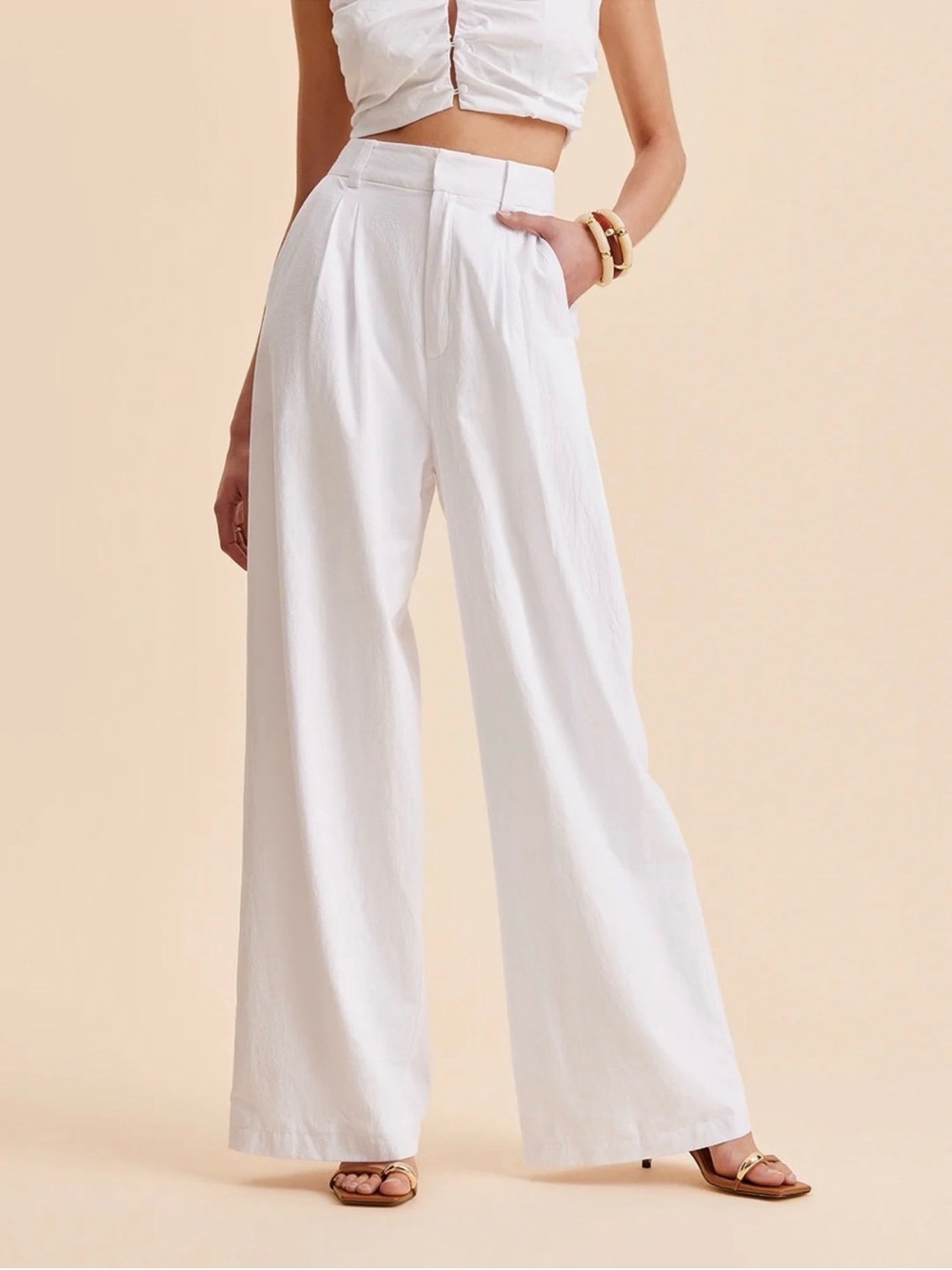 100% Cotton High-Waist Wide-Leg Pants